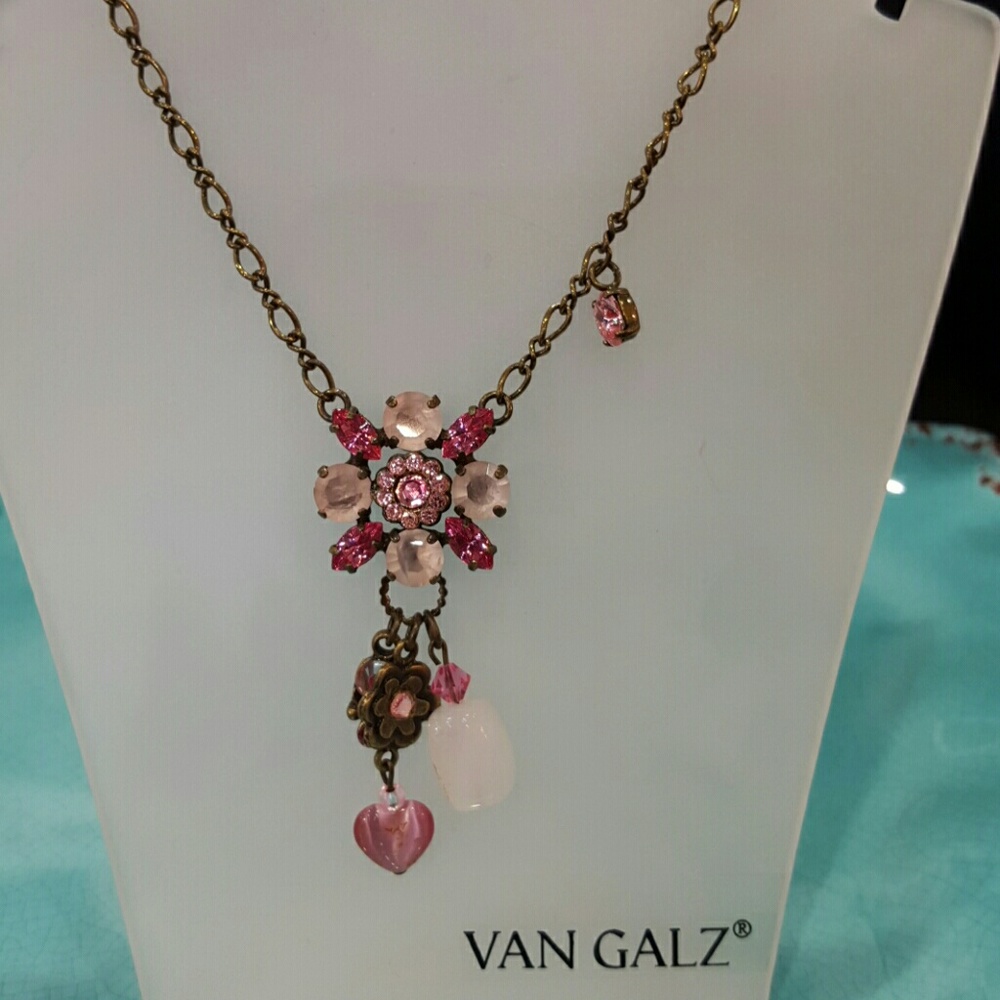 Pink Quartz/Rose Swarovski Crystal Necklace
